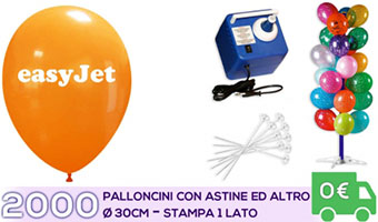 Offerta: 2000 Palloncini Personalizzati su un lato con astine gonfiatore elettrico e albero porta palloni